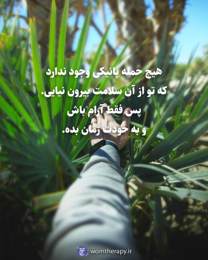 هیچ حمله پانیکی وجود ندارد که تو از آن سلامت بیرون نیایی. پس فقط آرام باش و به خودت زمان بده.