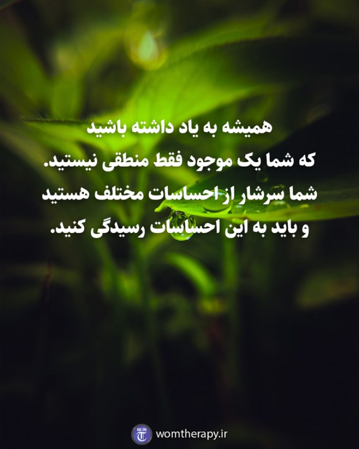 همیشه به یاد داشته باشید که شما یک موجود فقط منطقی نیستید. شما سرشار از احساسات مختلف هستید و باید به این احساسات رسیدگی کنید.