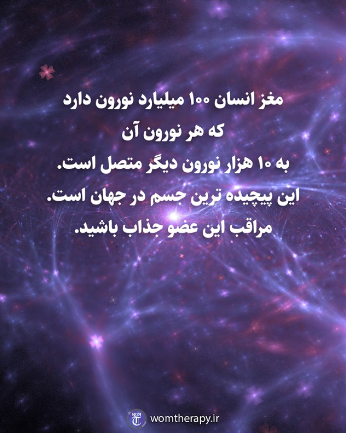 مغز انسان 100 میلیارد نورون دارد که هر نورون آن به 10 هزار نورون دیگر متصل است. این پیچیده ترین جسم در جهان است. مراقب این عضو جذاب باشید.