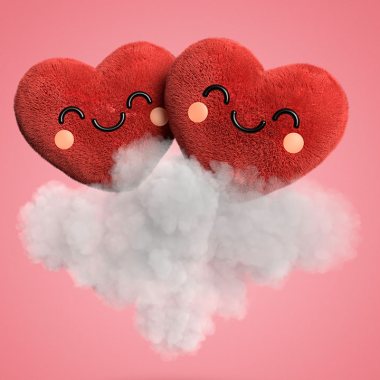 دو قلب زیبای قرمز در حال عشق بازی