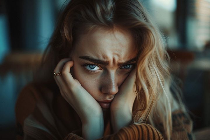 زنی با بلوغ عاطفی متوقف شده که ناراحت است
